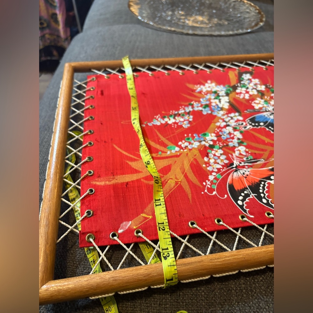 Vintage Hand-Painted Asian Silk Butterfly Artwork in Bamboo Laced Frame | 18x13 - Picture 12 of 16
